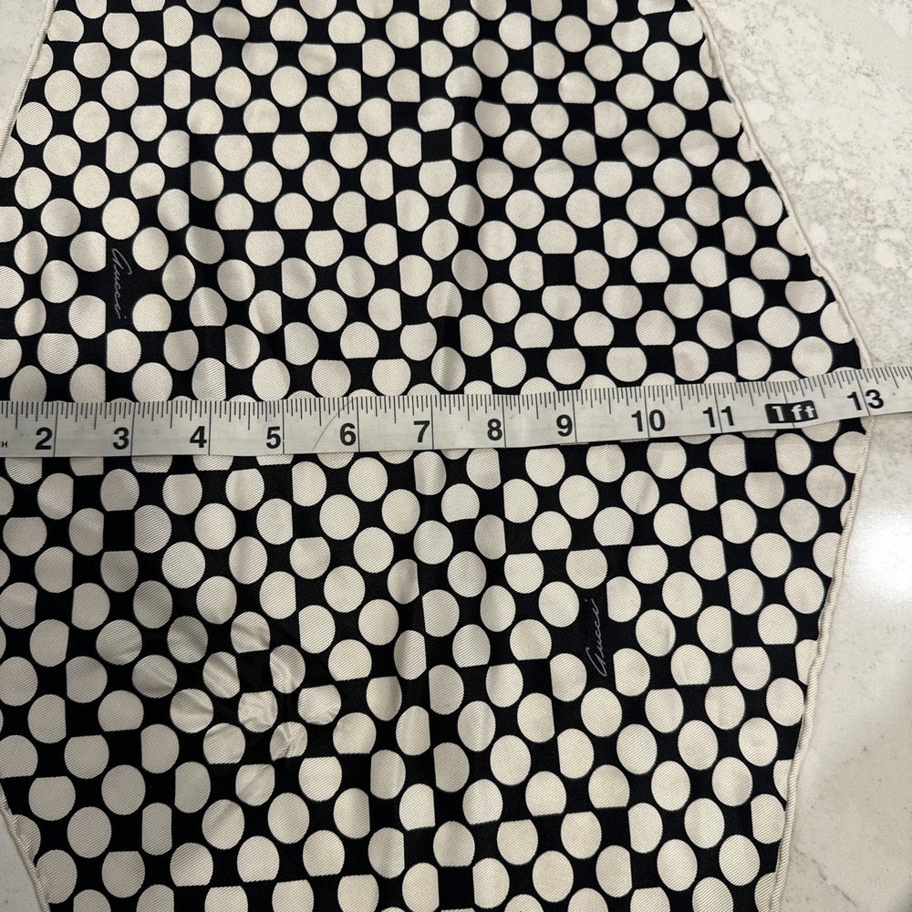 Gucci 100% Silk Scarf Classic White Black Polka Dots Italy Diamond Shape - Picture 7 of 7
